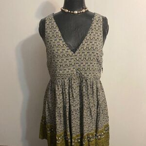Sincerely Jules Blue/Tan Fit & Flare V-neck Paisley sleeveless dress, size L